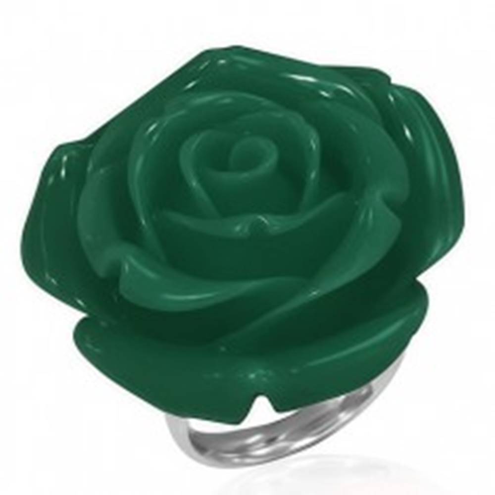 Šperky eshop Prsteň z chirurgickej ocele - zelená ruža, živica - Veľkosť: 49 mm