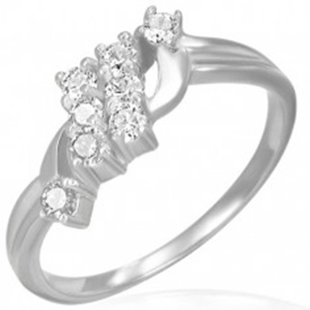 Šperky eshop Snubný prsteň - dva šikmé zirkónové pruhy  - Veľkosť: 49 mm