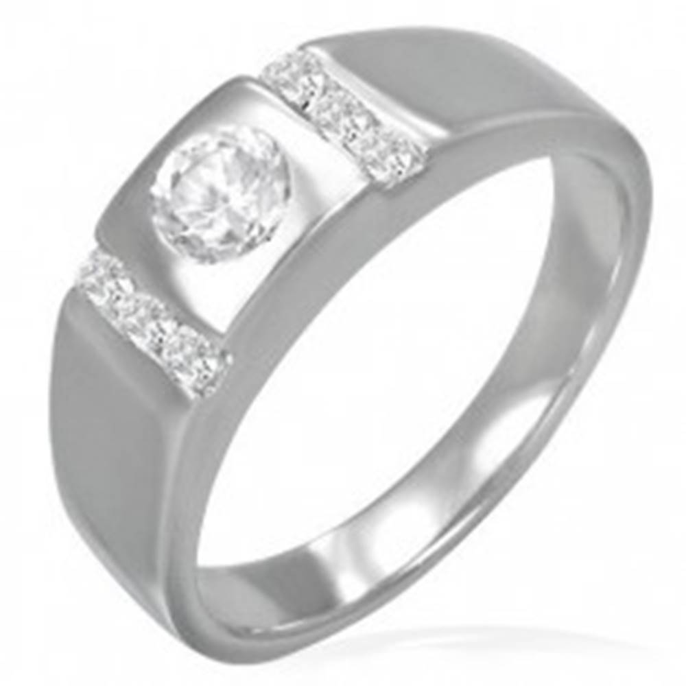 Šperky eshop Snubný prsteň - okrúhle očko lemované zirkónovými pruhmi - Veľkosť: 49 mm