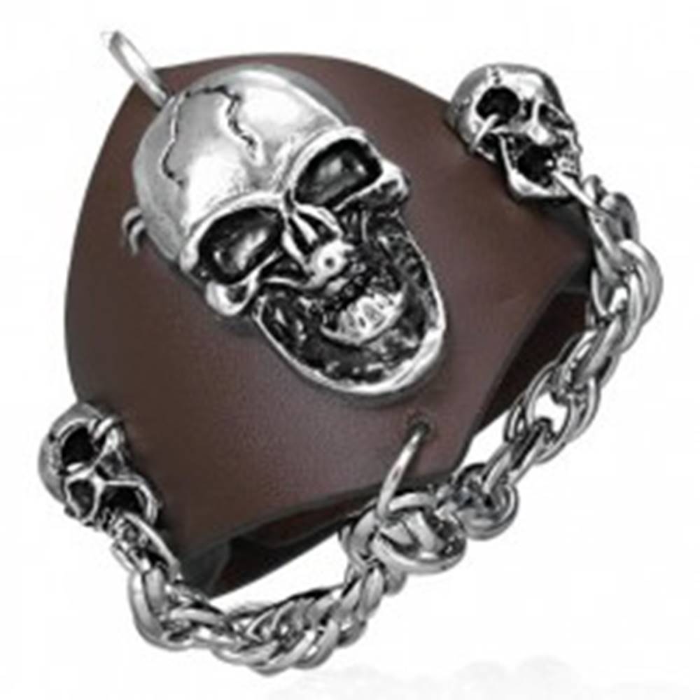 Šperky eshop Vampírsky kožený náramok - reťaz s lebkami