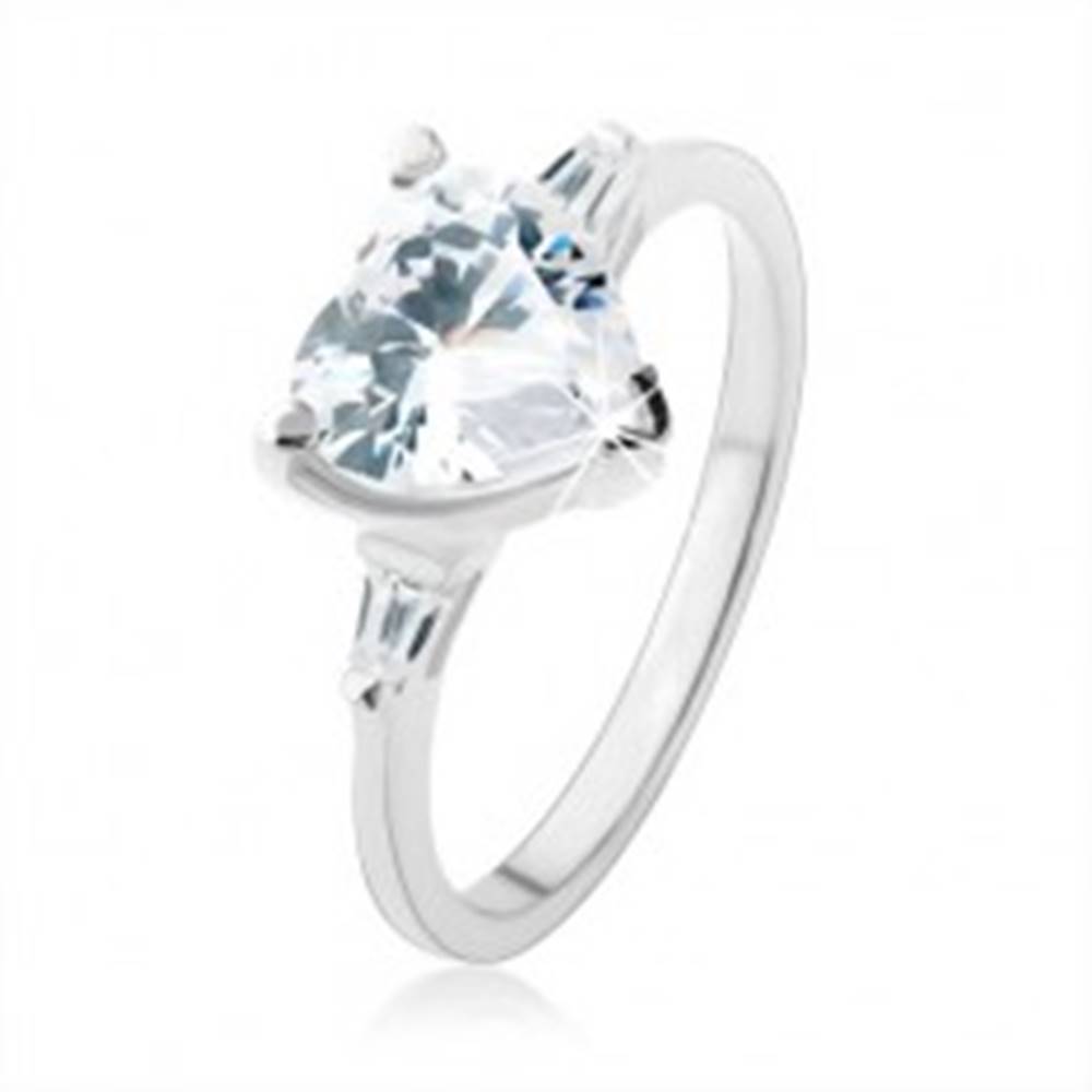 Šperky eshop Zásnubný prsteň zo striebra 925, žiarivé zirkónové srdce čírej farby - Veľkosť: 48 mm