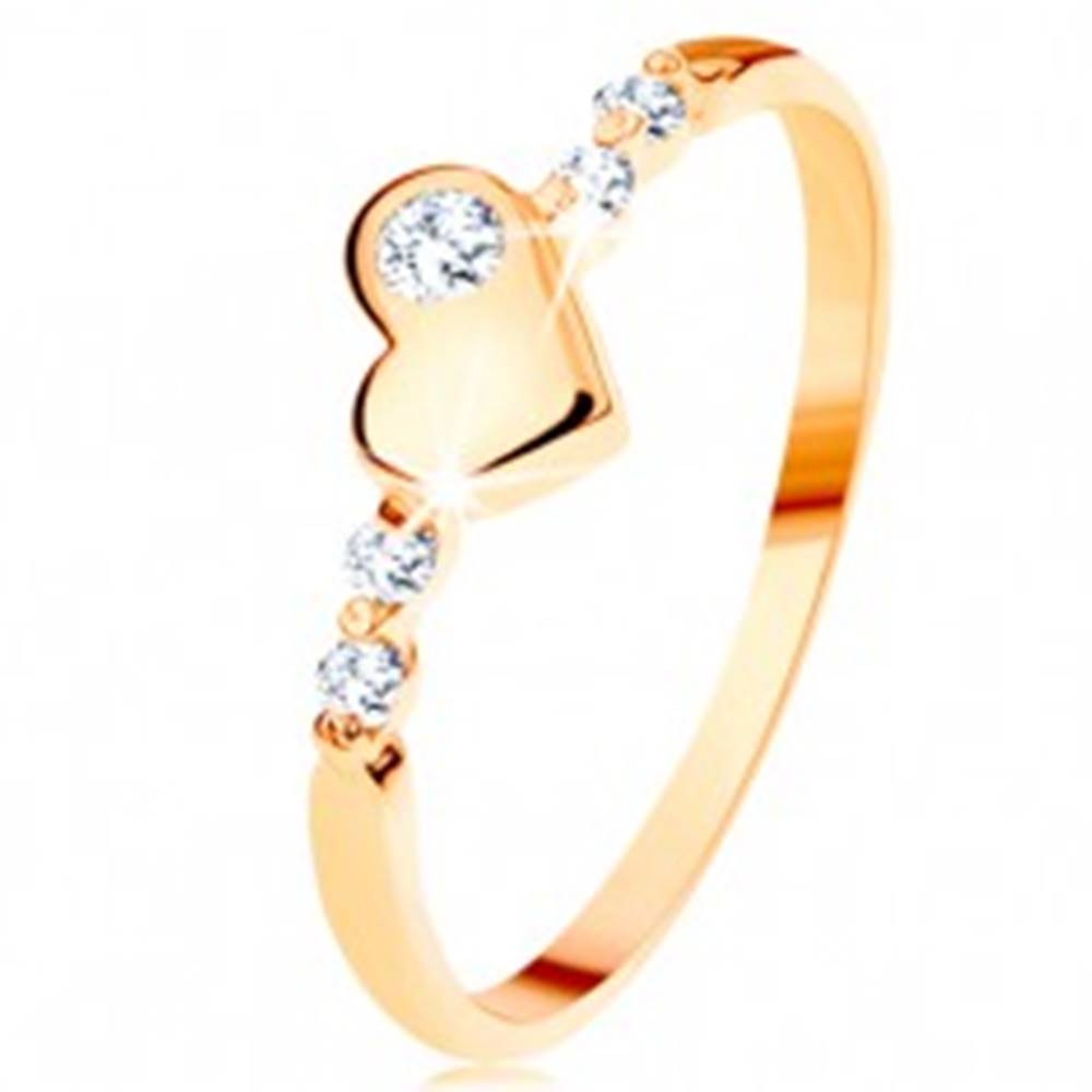 Šperky eshop Zlatý prsteň 585 - vypuklé nepravidelné srdiečko, ligotavé číre zirkóny - Veľkosť: 49 mm
