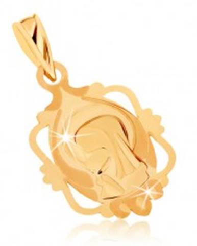 Prívesok zo žltého 9K zlata - medailón s Pannou Máriou v ozdobnom ráme