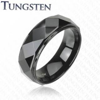 Čierny prsteň z wolfrámu, vyvýšený pás s lesklým brúseným povrchom, 8 mm - Veľkosť: 49 mm