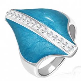 Oceľový prsteň - modrý kosoštvorec, zirkónový pás - Veľkosť: 54 mm
