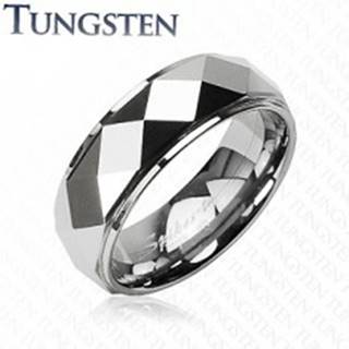 Tungstenový prsteň so skosenými kosoštvorcami, strieborná farba - Veľkosť: 49 mm