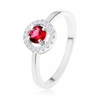 Zásnubný prsteň zo striebra 925, okrúhly červený zirkón, číry lem - Veľkosť: 49 mm
