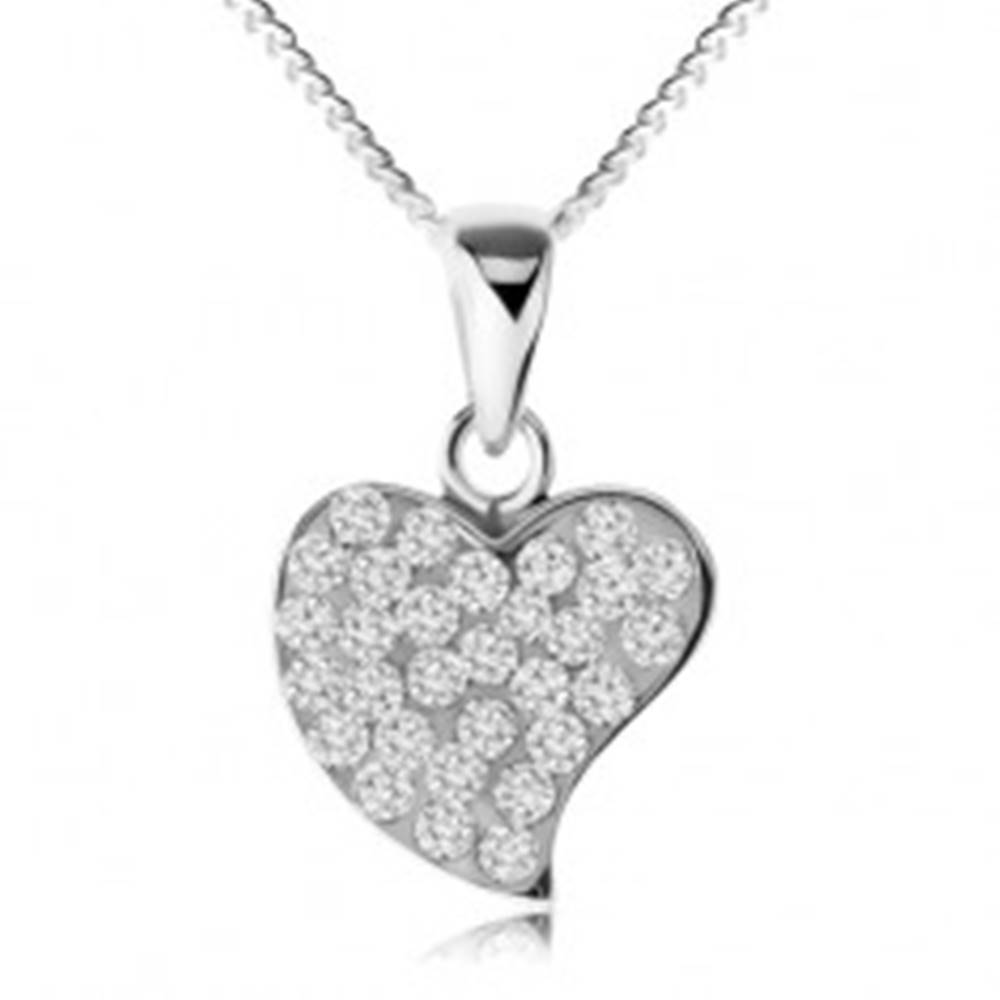 Šperky eshop Náhrdelník zo striebra 925, trblietavé nepravidelné srdce, číre zirkóny
