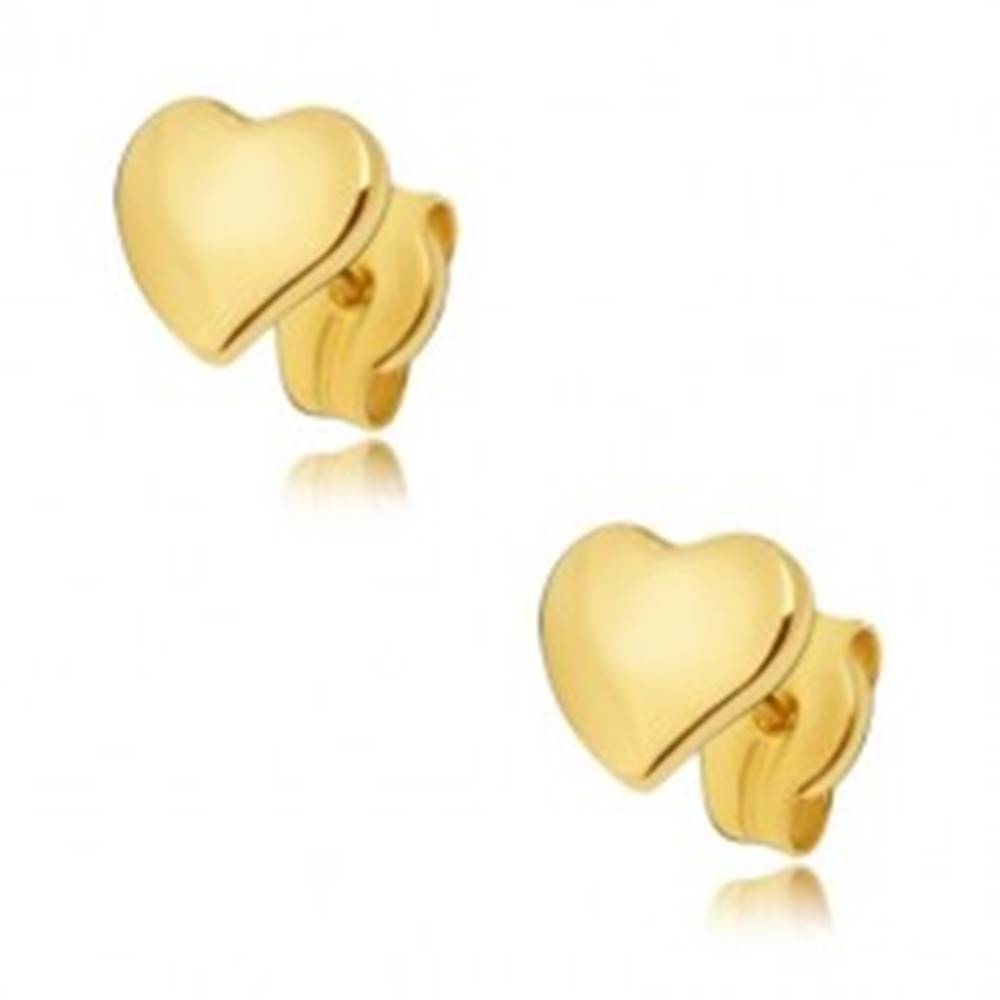 Šperky eshop Náušnice zo žltého 14K zlata - ploché zrkadlovolesklé nesúmerné srdce