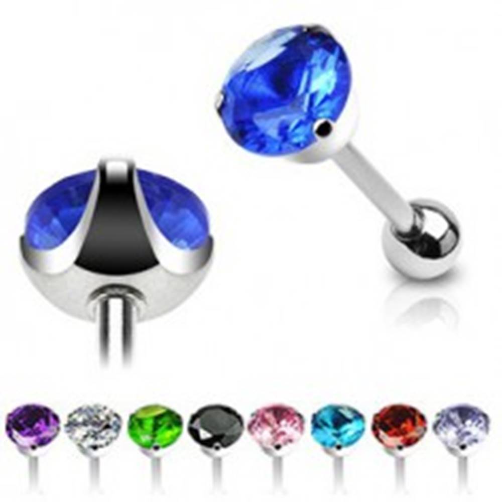 Šperky eshop Oceľový piercing do jazyka - brúsený zirkón - Farba zirkónu: Aqua modrá - Q