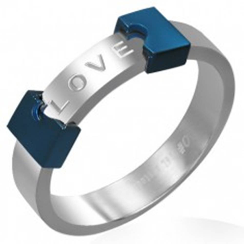 Šperky eshop Oceľový prsteň LOVE - rozpoltené srdce - Veľkosť: 48 mm