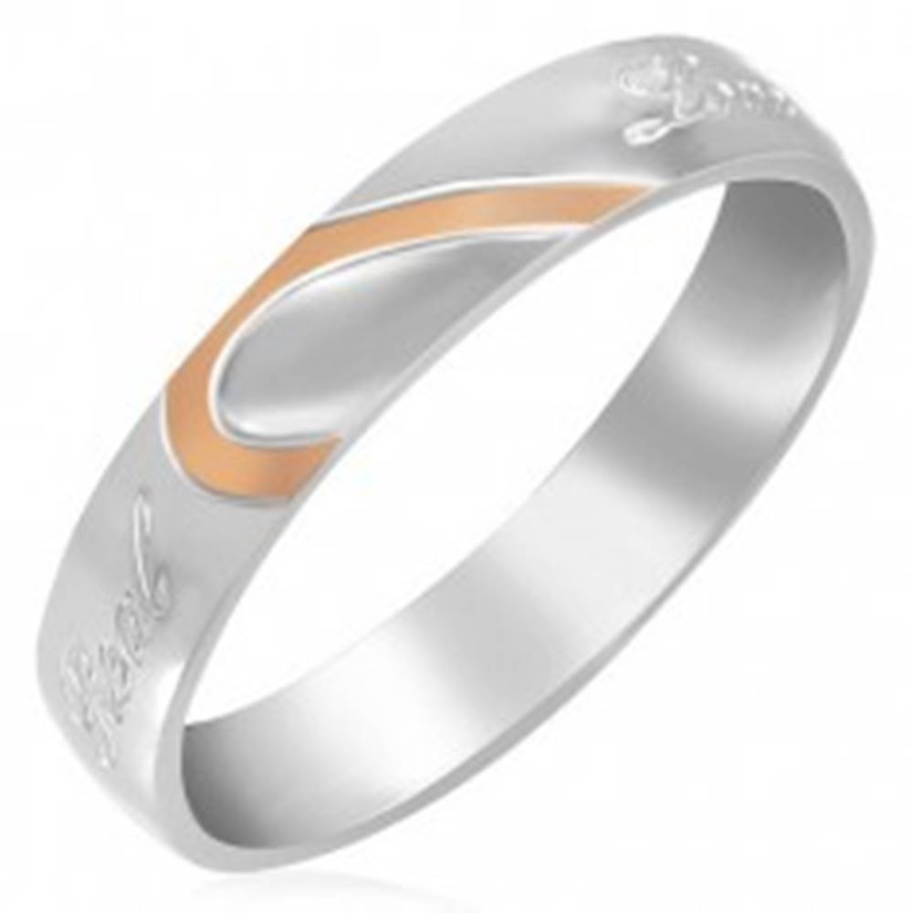 Šperky eshop Oceľový prsteň - polovica srdca, zrkadlový lesk - Veľkosť: 46 mm