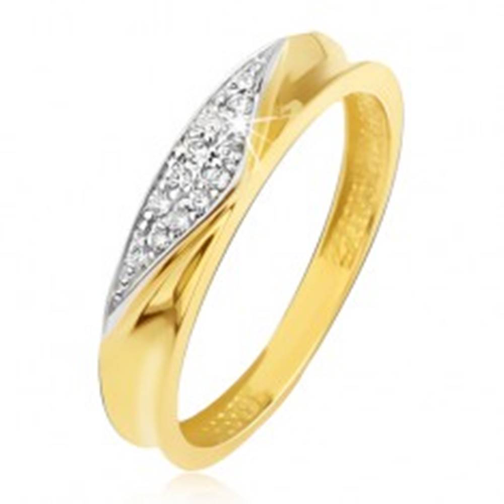 Šperky eshop Prsteň v žltom 14K zlate - obrúčka s vyhĺbeným stredom, zirkónový trojuholník - Veľkosť: 49 mm