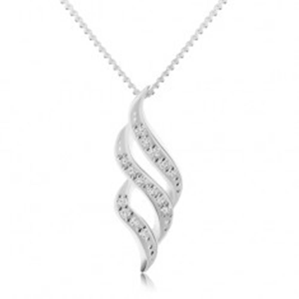 Šperky eshop Strieborný 925 náhrdelník, tri číre zirkónové vlnky, nastaviteľná dĺžka