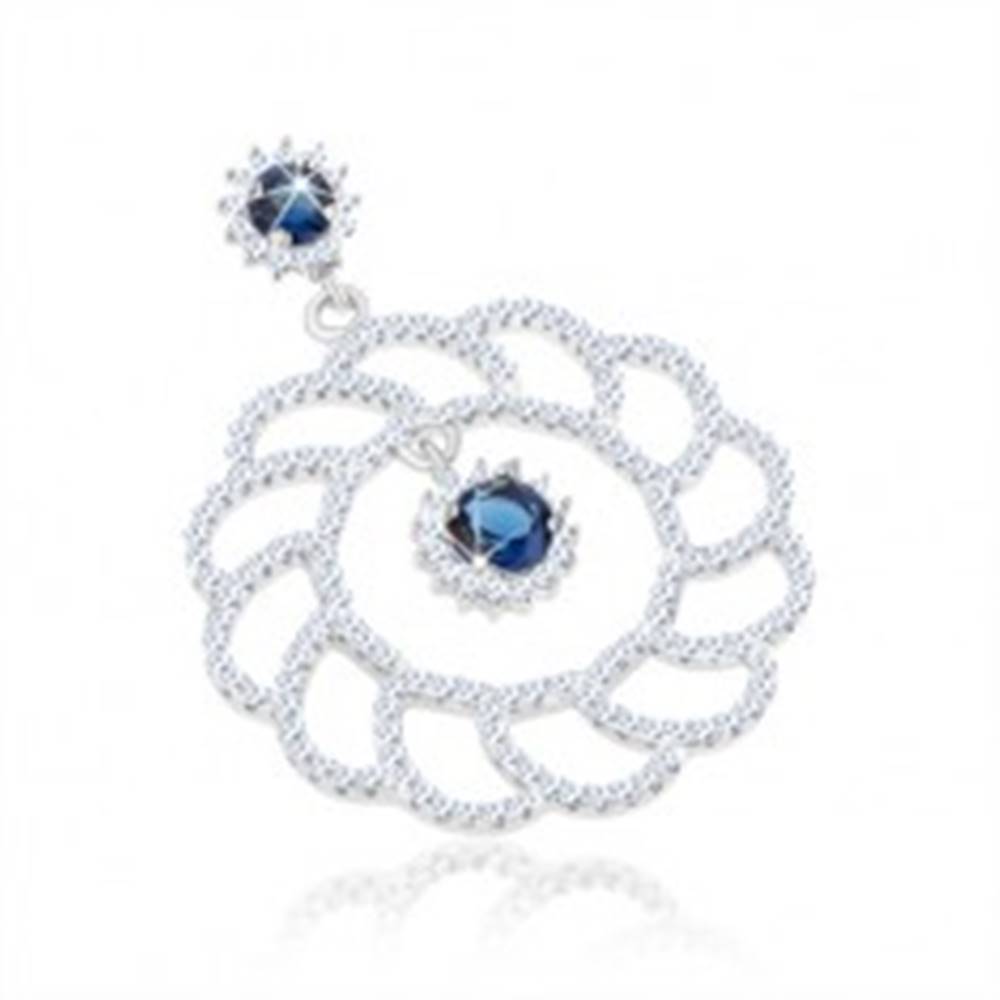 Šperky eshop Strieborný 925 prívesok, veľký ligotavý obrys kvetu, okrúhle modré zirkóny