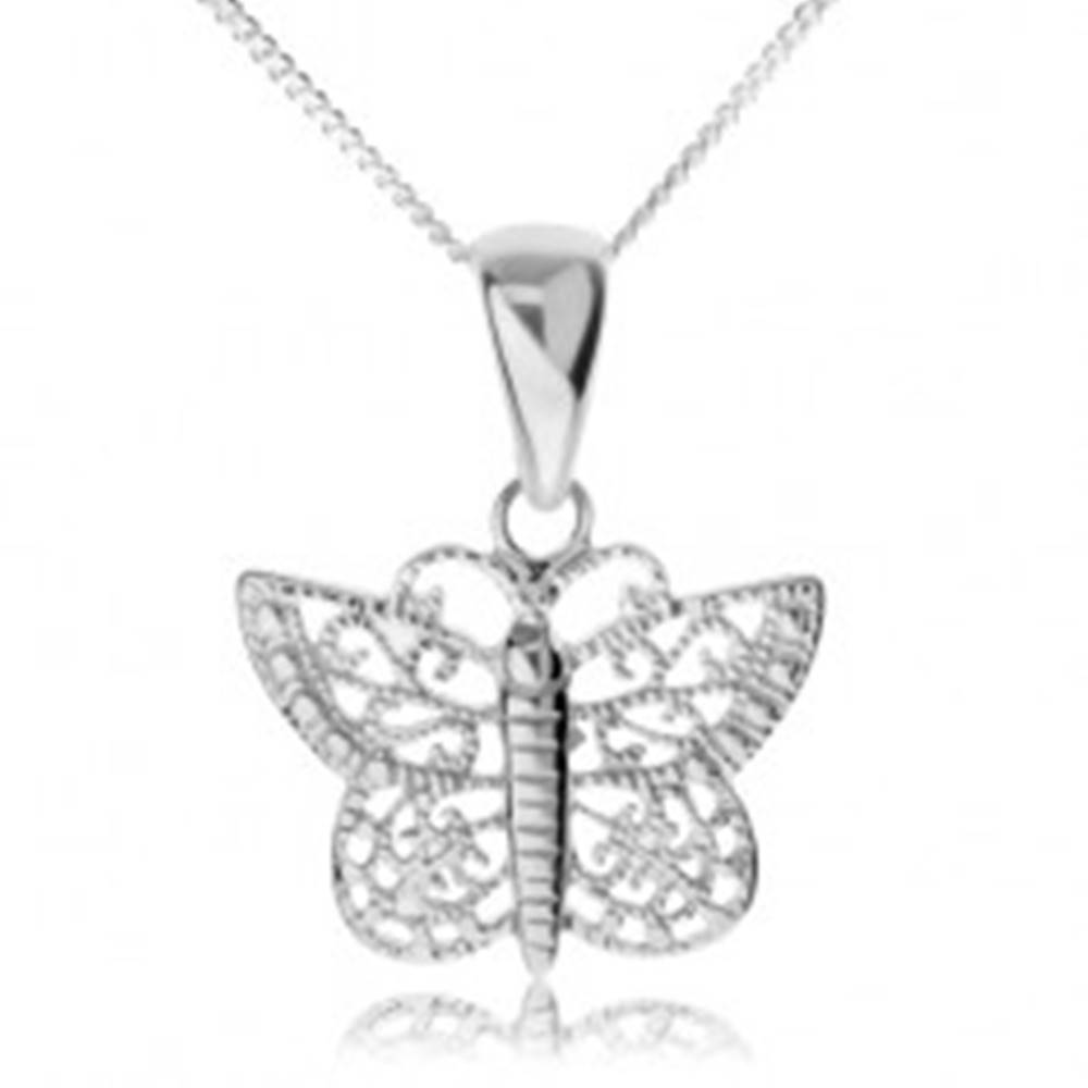 Šperky eshop Strieborný náhrdelník 925, ligotavý motýľ s filigránovými krídlami