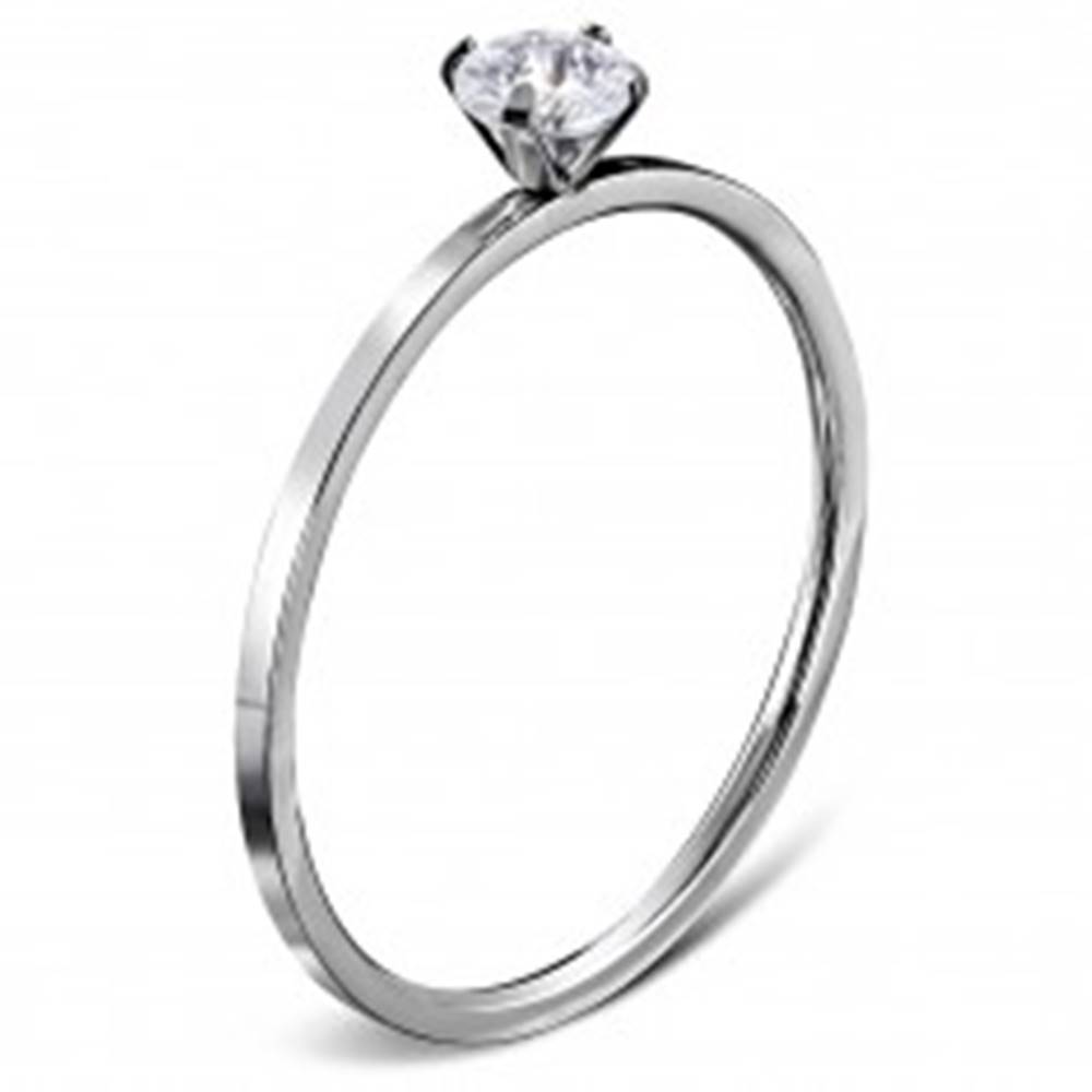 Šperky eshop Zásnubný prsteň z ocele 316L striebornej farby, okrúhly číry zirkón - Veľkosť: 49 mm