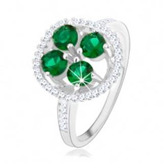 Zásnubný strieborný prsteň 925, okrúhly ligotavý kvet, zelené zirkóny - Veľkosť: 49 mm