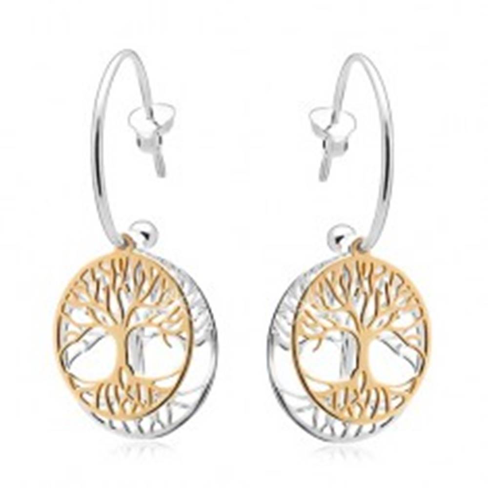 Šperky eshop Dvojfarebné náušnice zo striebra 925, neúplný kruh, strom života v obruči