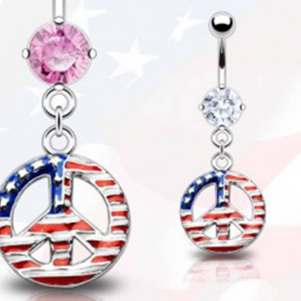 Šperky eshop Piercing do pupka - symbol mieru, americká vlajka - Farba zirkónu: Ružová - P