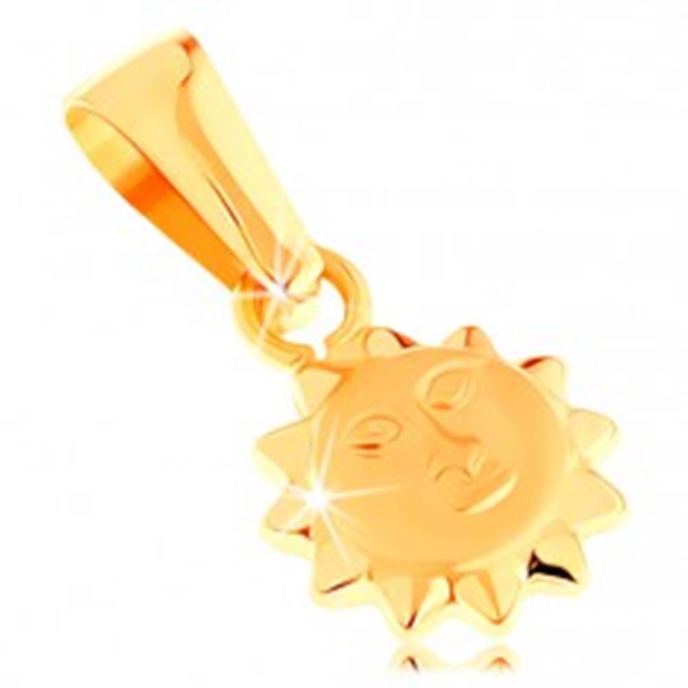 Šperky eshop Prívesok v žltom 14K zlate - lesklé vypuklé slnko s matnou tvárou