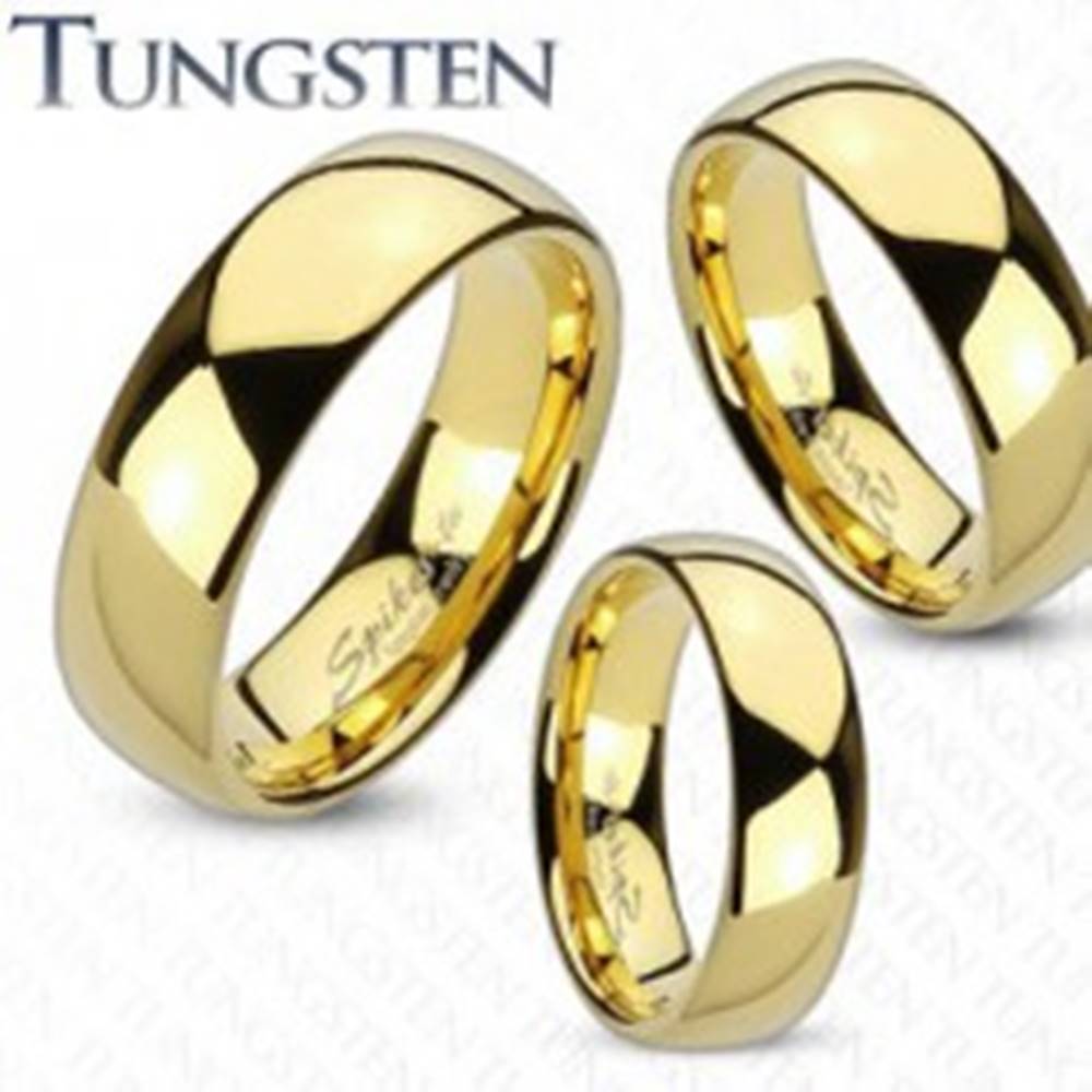 Šperky eshop Prsteň z wolfrámu zlatej farby, zaoblený a hladký povrch, zrkadlový lesk, 8 mm - Veľkosť: 49 mm