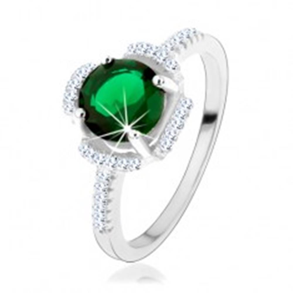 Šperky eshop Prsteň zo striebra 925, zelený kvietok, lupene z čírych zirkónov - Veľkosť: 50 mm