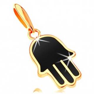 Prívesok v žltom 14K zlate - ruka Hamsa pokrytá čiernou glazúrou
