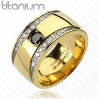 Prsteň z titánu zlatej farby so zirkónovými polmesiacmi - Veľkosť: 59 mm