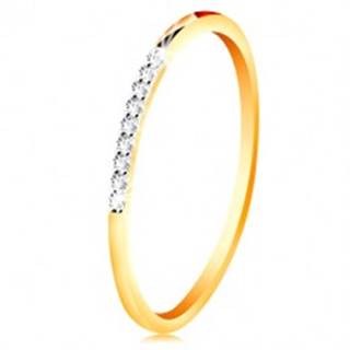 Zlatý 14K prsteň - tenké lesklé ramená, ligotavá číra zirkónová línia - Veľkosť: 49 mm