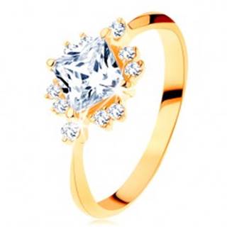Zlatý prsteň 585 - ligotavý brúsený štvorec, drobné zirkóniky čírej farby - Veľkosť: 49 mm