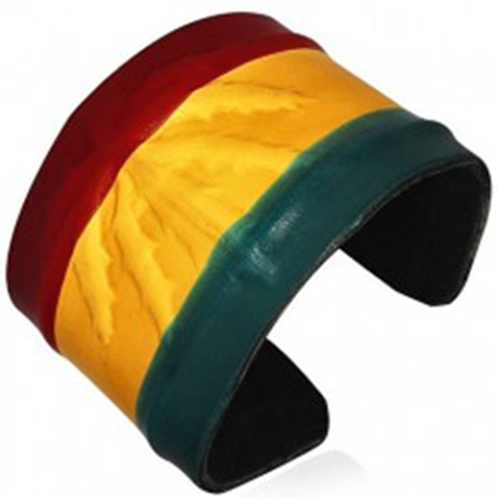 Šperky eshop Kožený RASTA náramok - vystúpená marihuana, farby Jamajky