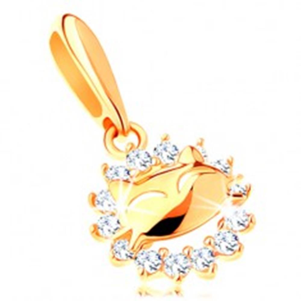 Šperky eshop Ligotavý prívesok v žltom 14K zlate - zirkónová kontúra kruhu, mačička