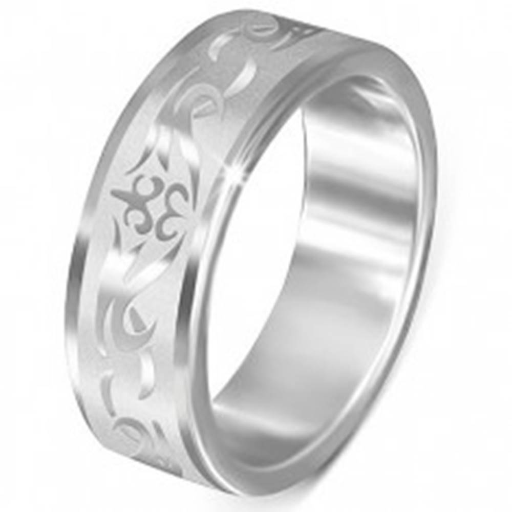 Šperky eshop Oceľový prsteň - matný s lesklým kmeňovým vzorom - Veľkosť: 54 mm
