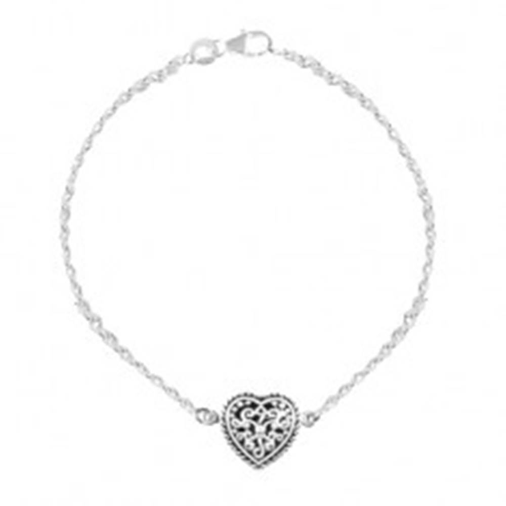 Šperky eshop Strieborný 925 náramok, srdce s patinou a ornamentmi