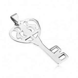 Prívesok z ocele - lesklý zdobený kľúč od srdca