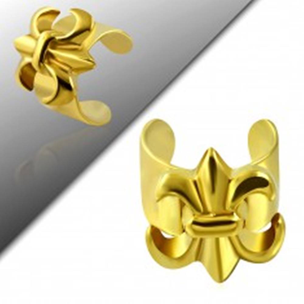 Šperky eshop Fake piercing do ucha z ocele 316L, zlatá farba, Fleur de Lis