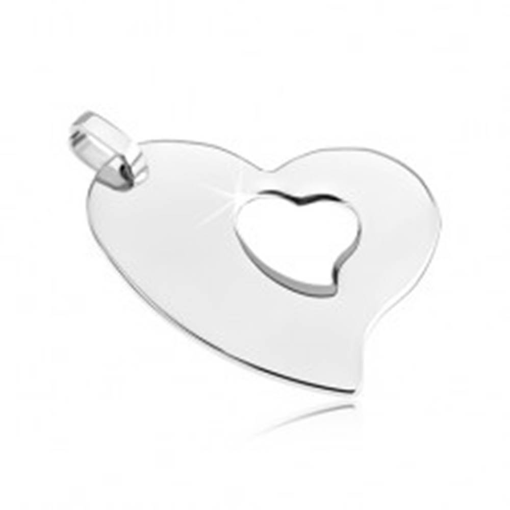 Šperky eshop Oceľový prívesok - asymetrické srdce so srdiečkovým výrezom