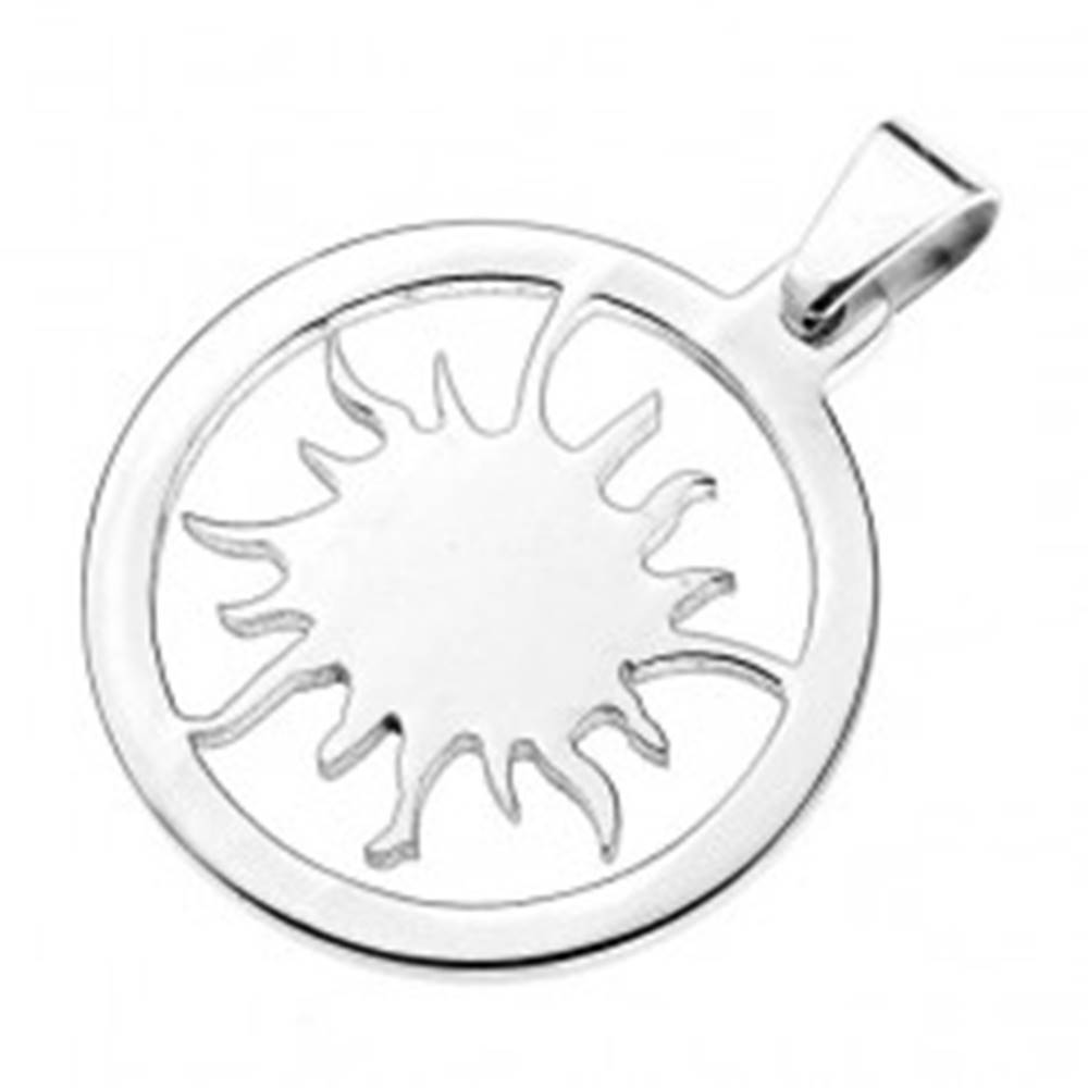 Šperky eshop Oceľový prívesok - slnko s nepravidelnými lúčmi v kruhu