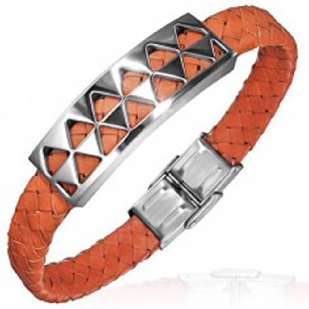 Šperky eshop PVC náramok s oceľovou ozdobou s trojuholníkmi, oranžový