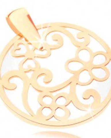 Prívesok v žltom 9K zlate - kontúra kruhu s ornamentami, perleťový podklad