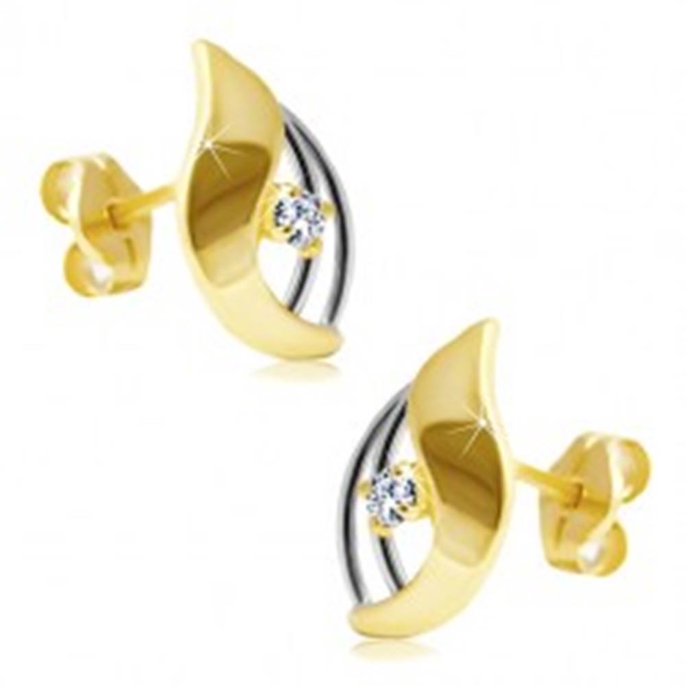 Šperky eshop Diamantové náušnice v 14K zlate - žiarivý číry briliant v dvojfarebnej kvapke