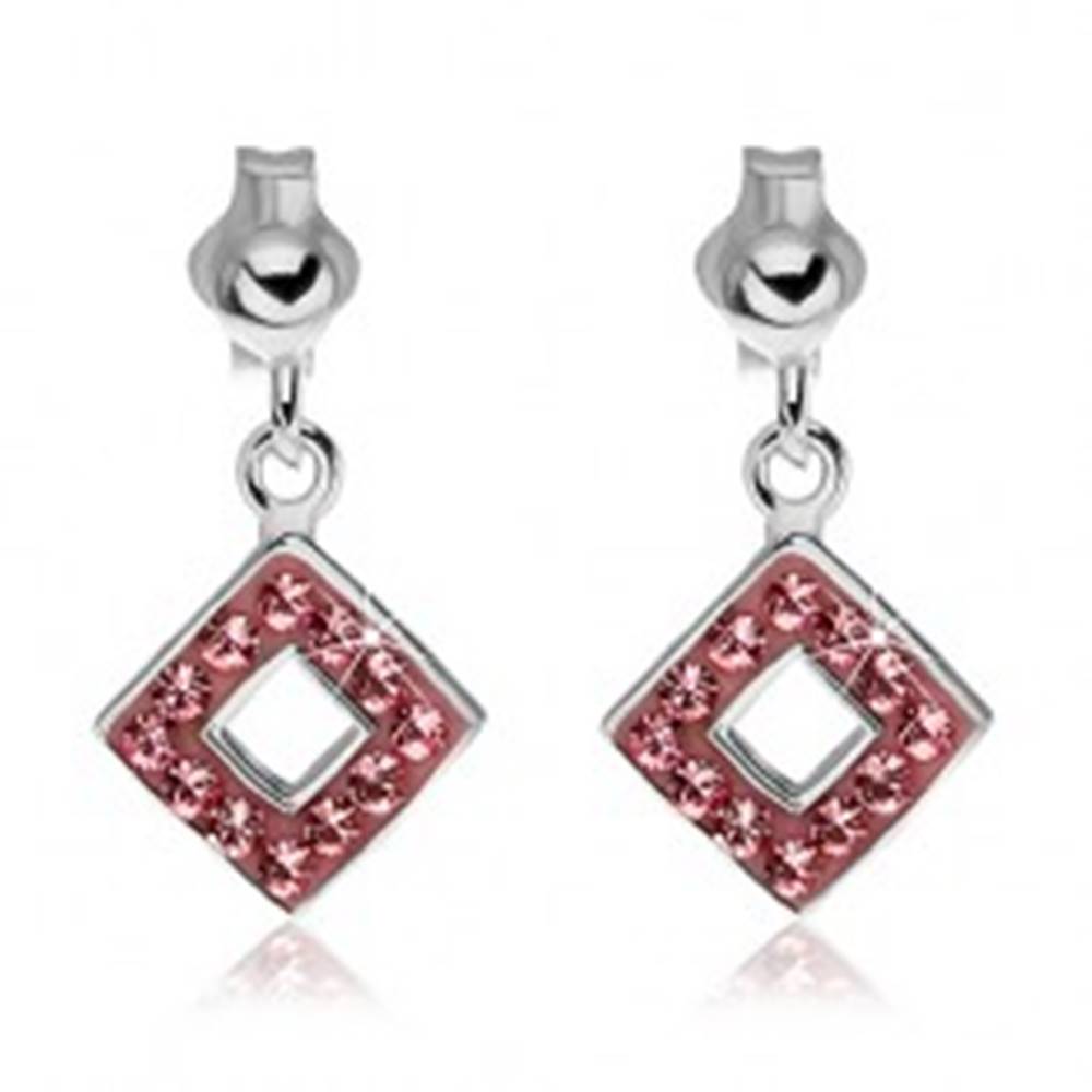 Šperky eshop Náušnice zo striebra 925 - ružové štvorce so zirkónmi