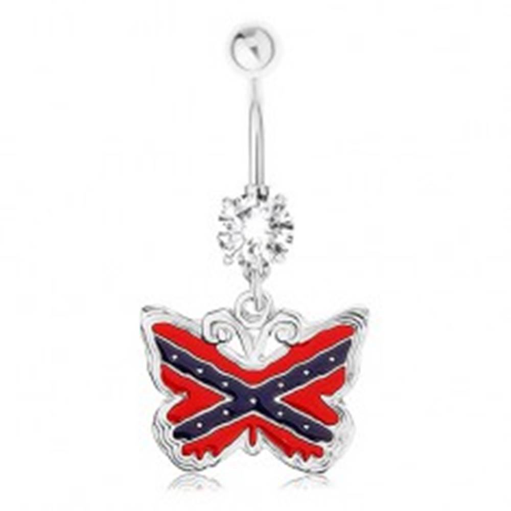 Šperky eshop Piercing do pupku, oceľ 316L, motýľ, motív americkej južanskej vlajky