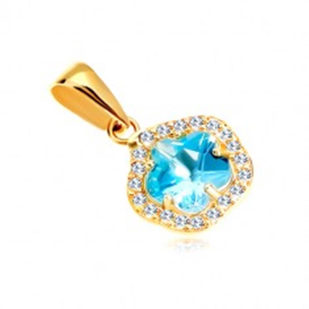 Šperky eshop Prívesok zo žltého 14K zlata - kvet z modrého syntetického akvamarínu a zirkónov