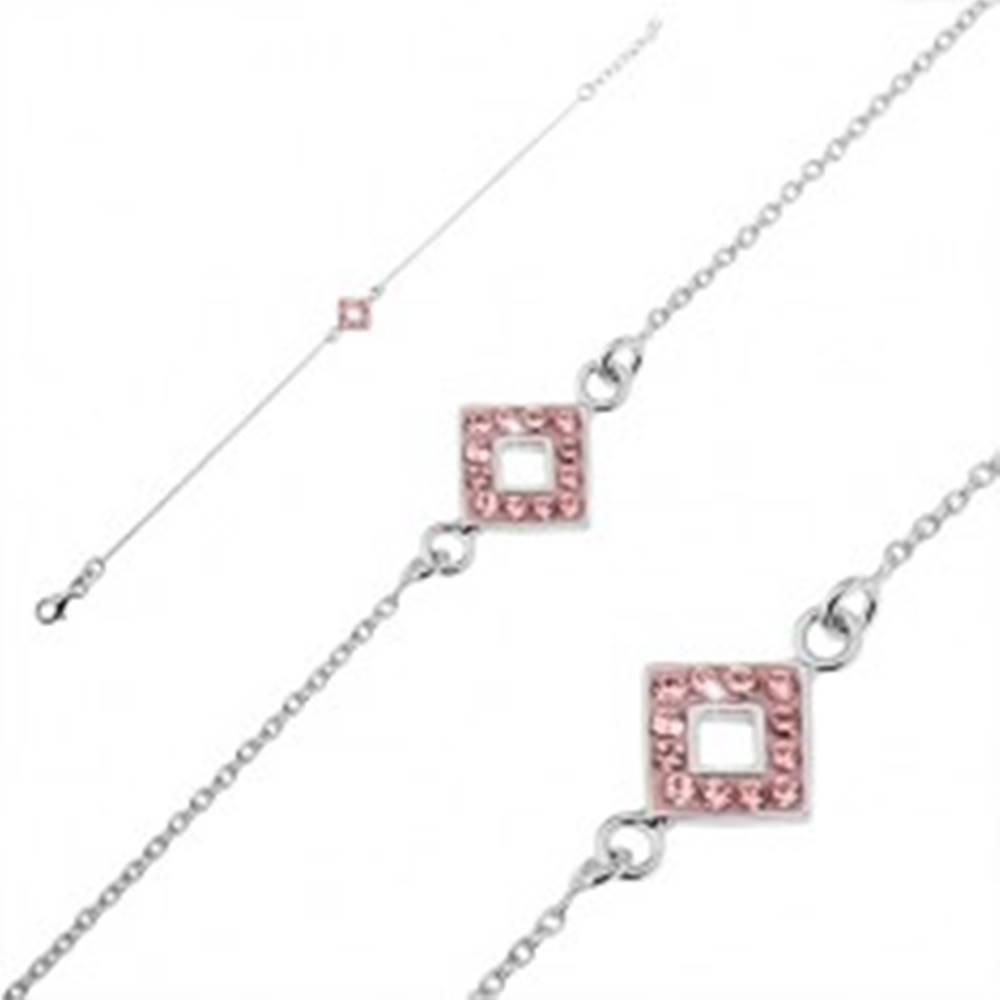 Šperky eshop Strieborný náramok 925 - retiazka so štvorcom a ružovými zirkónmi