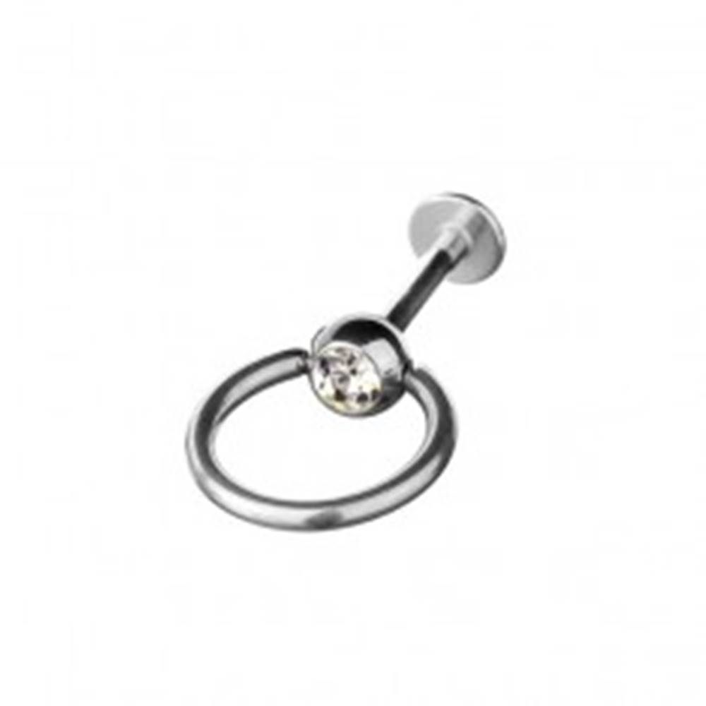 Šperky eshop Labret z ocele - gulička, obruč a zirkón - Dĺžka piercingu: 7mm