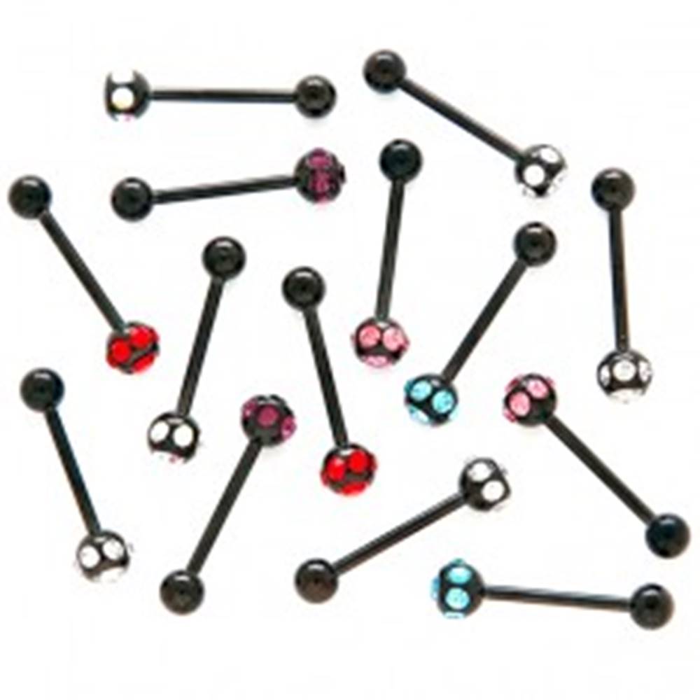 Šperky eshop Piercing do jazyka - činka s farebnými zirkónmi, anodizovaný - Farba zirkónu: Červená - R