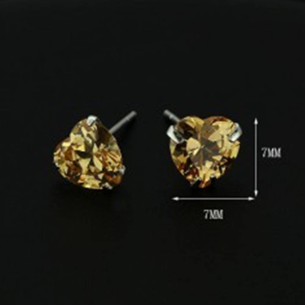 Šperky eshop Strieborné náušnice 925 - jantárové srdce zo zirkónu, 7 mm