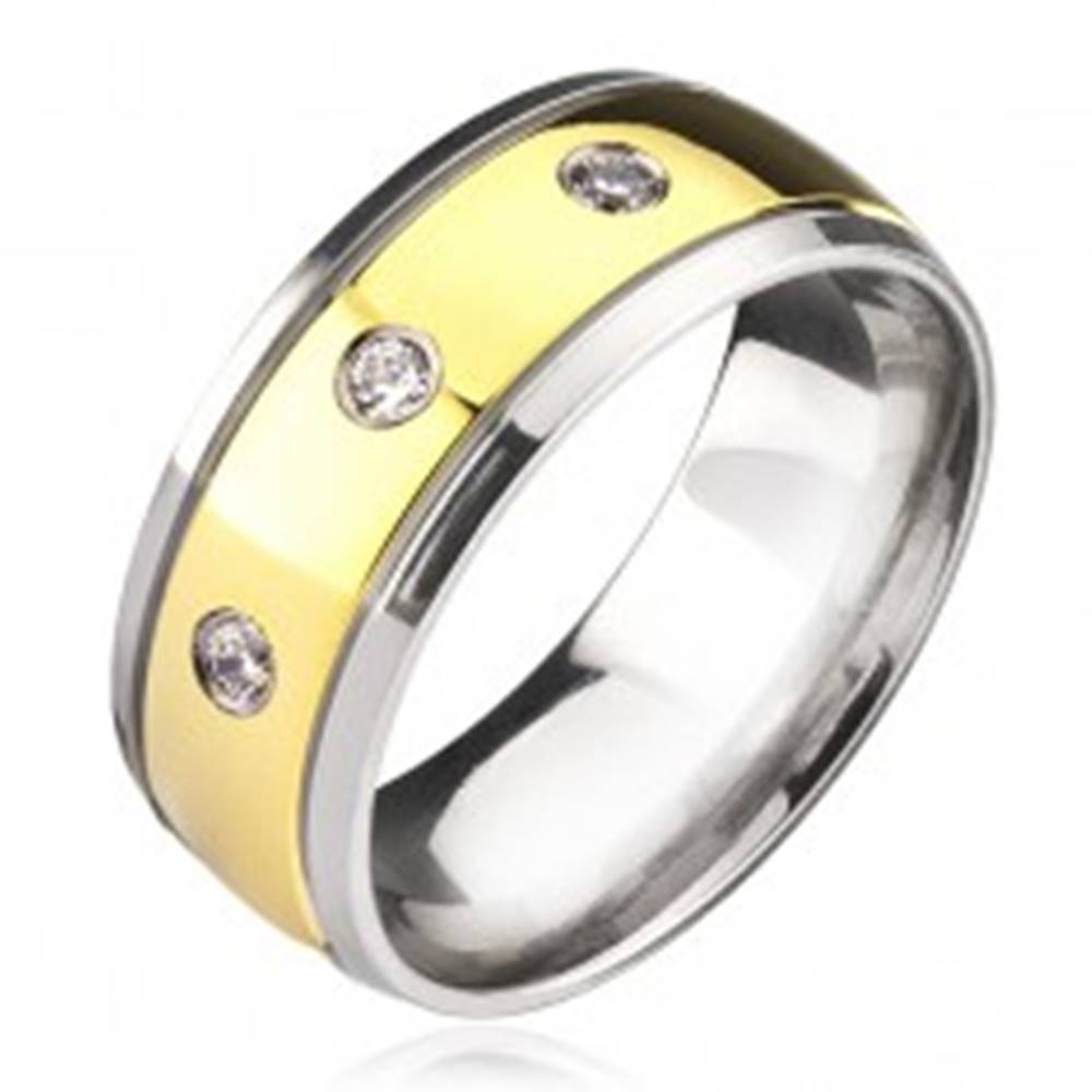 Šperky eshop Titánový prsteň - dvojfarebný so zirkónmi - Veľkosť: 57 mm